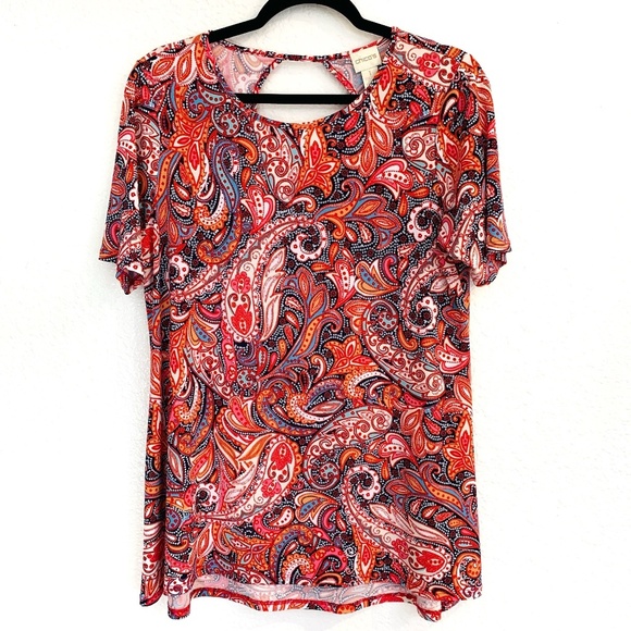 Chico's Tops - Chico's Paisley Shirt Chicos Size 1 = US Medium Stretchy Slinky Keyhole Back